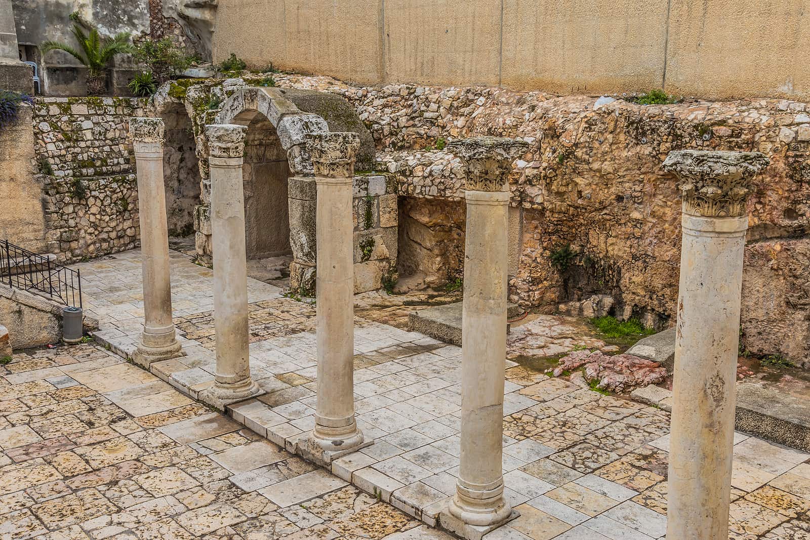 Cardo Maximus Roman Pillars. The remains of ancient Roman pillars located in the Jewish Quarter in Jerusalem Israel. one of the central places in Jerusalem in the past